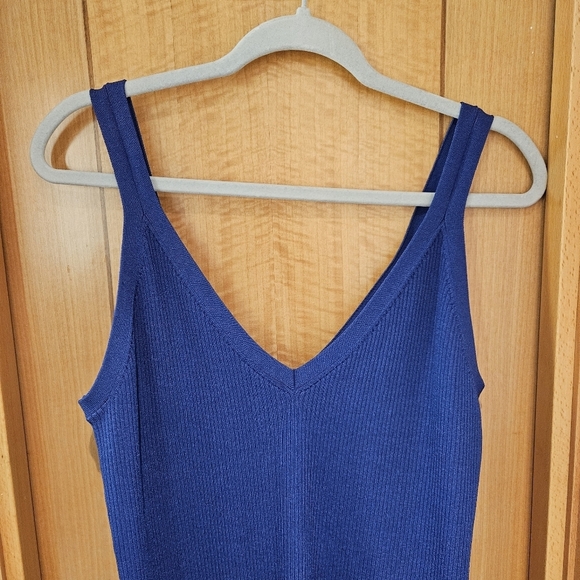 Lilly Pulitzer Lucera Sleeveless Blue Ribbed Sweater Mini Dress Fringe Fitted XL - Picture 4 of 10